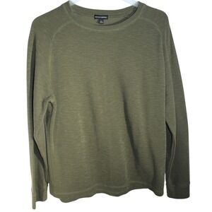 Banana Republic Mens Olive Green Slub Knit Long Sleeve Crewneck Pullover Large